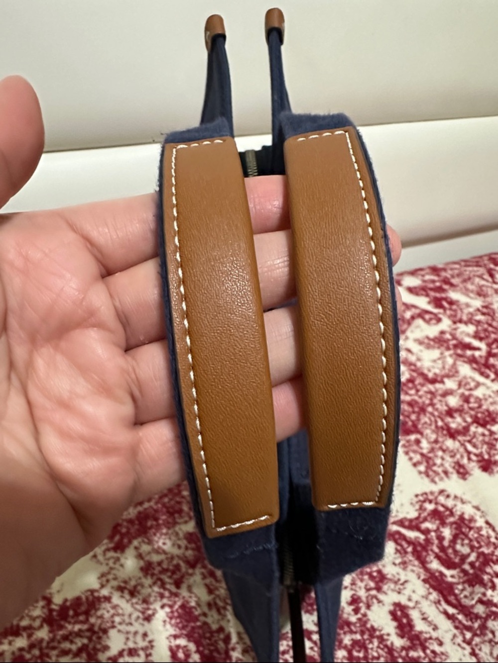 Tory Burch Navy Canvas 2-Way Bag with Tan Leather Trim - Picture 11 of 16